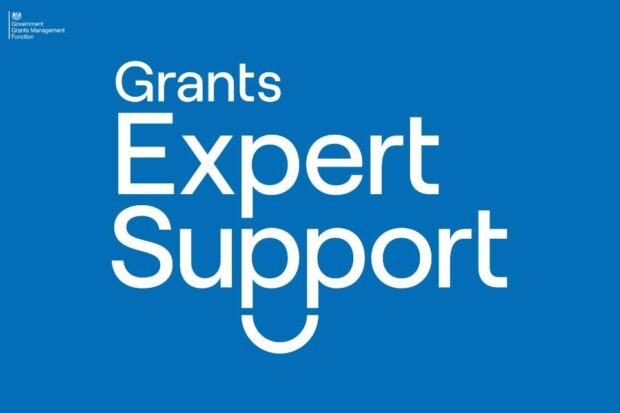 Grants Expert Support in white text on a blue background