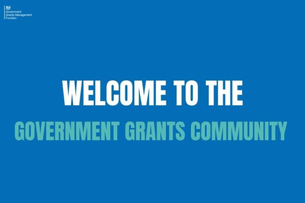 Welcome to the government grants community - text on blue background